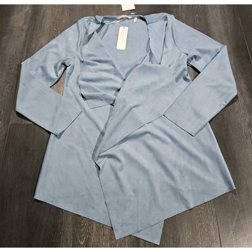 NWT Soft Surroundings Ultra Soft Open Cardigan Women S Blue Faux Suede Boho Cozy